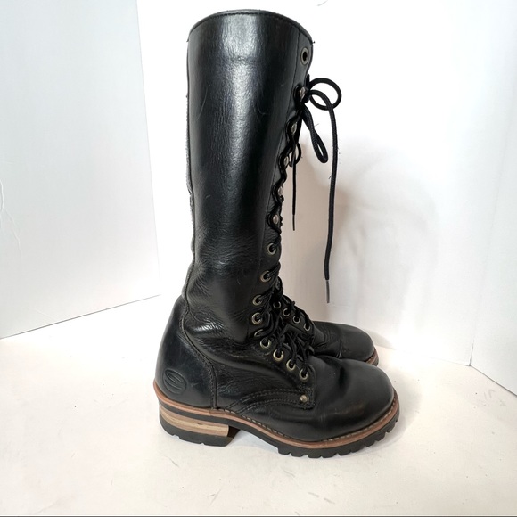 Skechers Tall Boots Genuine Leather Lace Up Platform Moto Combat Biker Size 6 - Picture 8 of 15